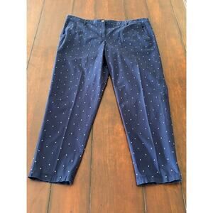 Talbots Size 16 Girlfriend Chino Cotton Pants Navy Blue w/ White Polka Dots